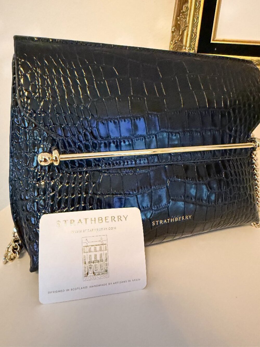 Strathberry Stylist Bag in Black Croc-Embossed Leather